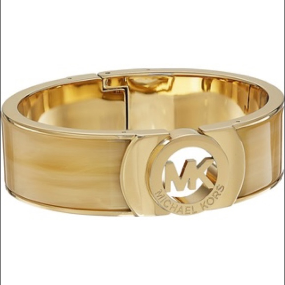 Michael Kors Horn Hinged MK Logo Cuff Bracelet